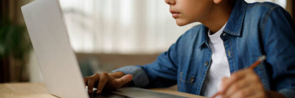Teenage boy using laptop for homework