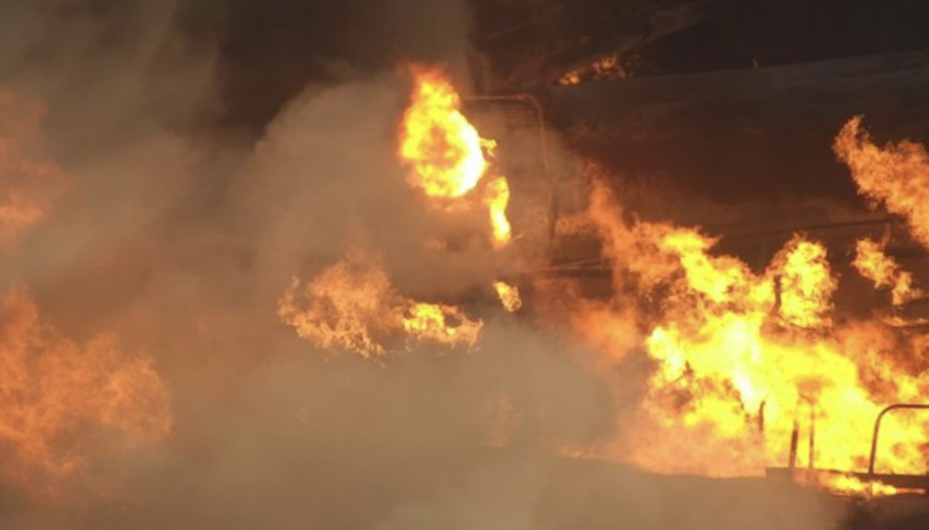 East Palestine train in flames, US EPA