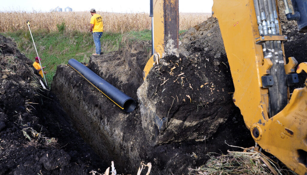 Installation of a drainage water management system in Sac County, Iowa.