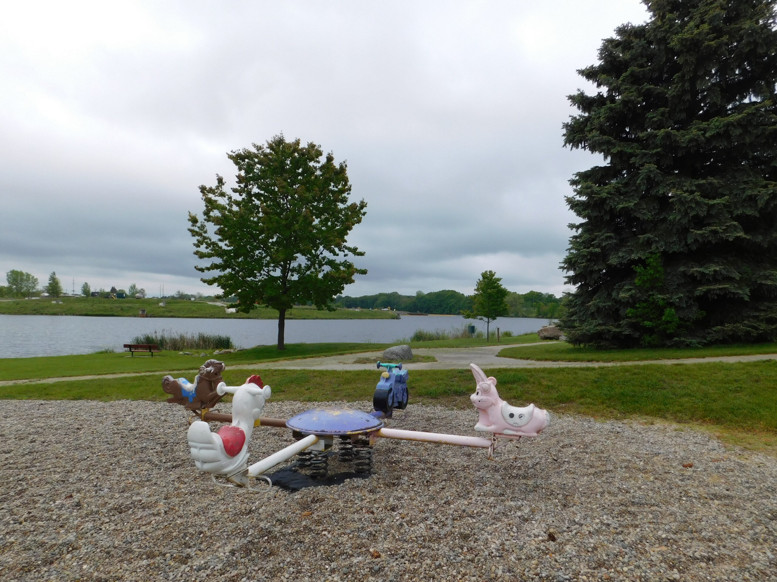A children’s playground. The Velsicol Superfund site is across the river. 