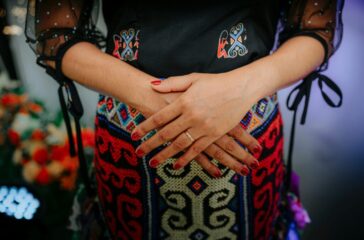 pregnant woman in a colorful dress