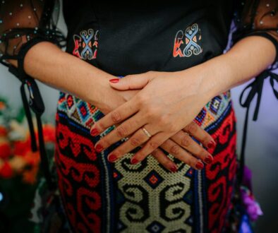 pregnant woman in a colorful dress