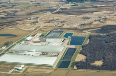 Aerial view of Rosendale Dairy, a CAFO (concentrated animal feeding operation) in Rosendale, Wisconsin.