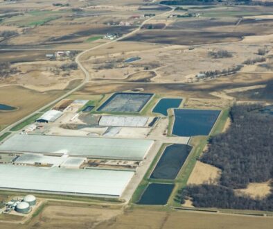 Aerial view of Rosendale Dairy, a CAFO (concentrated animal feeding operation) in Rosendale, Wisconsin.