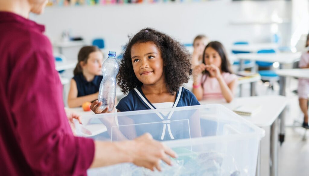 children recycling plastic