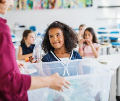 children recycling plastic