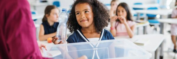 children recycling plastic